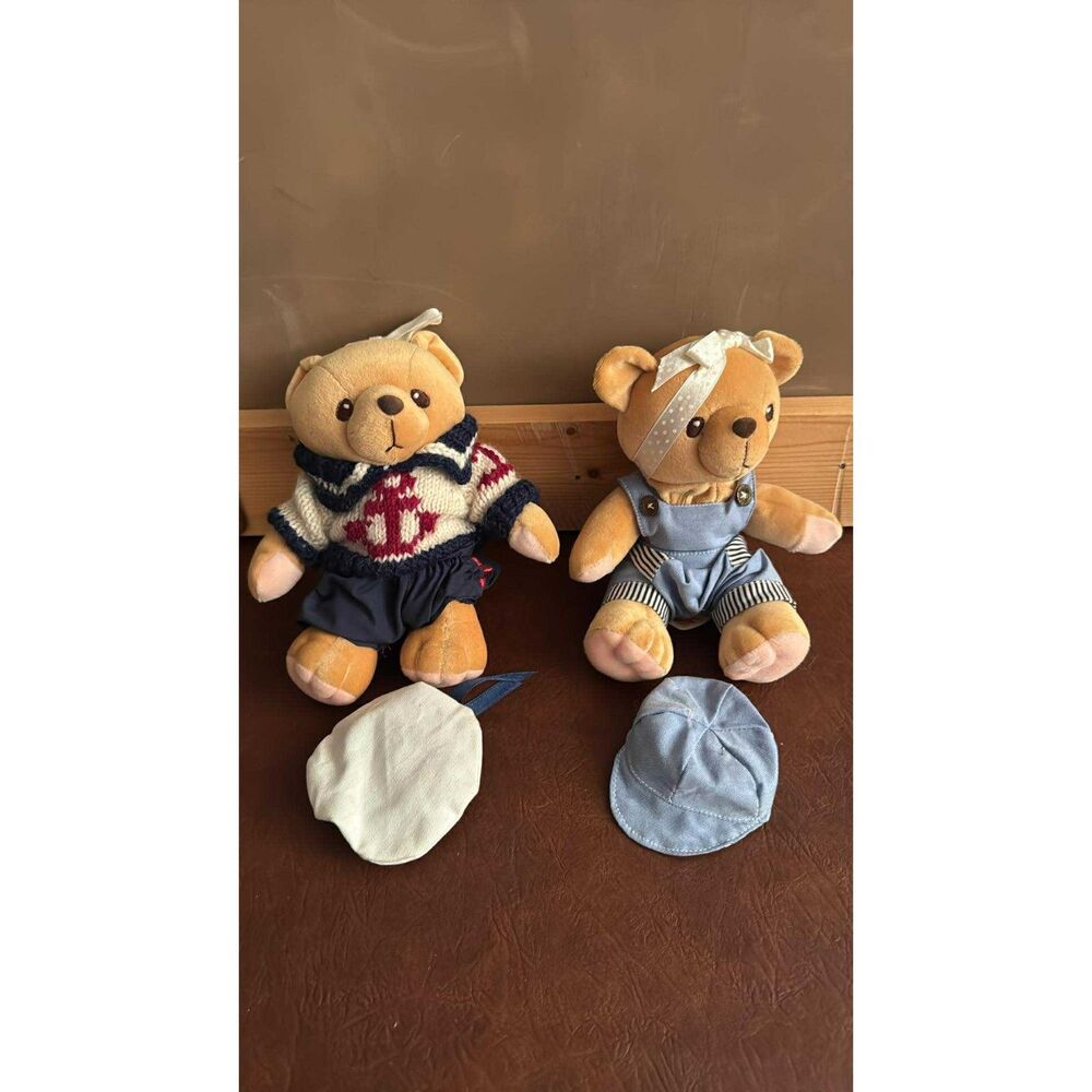 Vintage Cherished teddies plush Bear Lot of 2 With Outfits 7" 1996